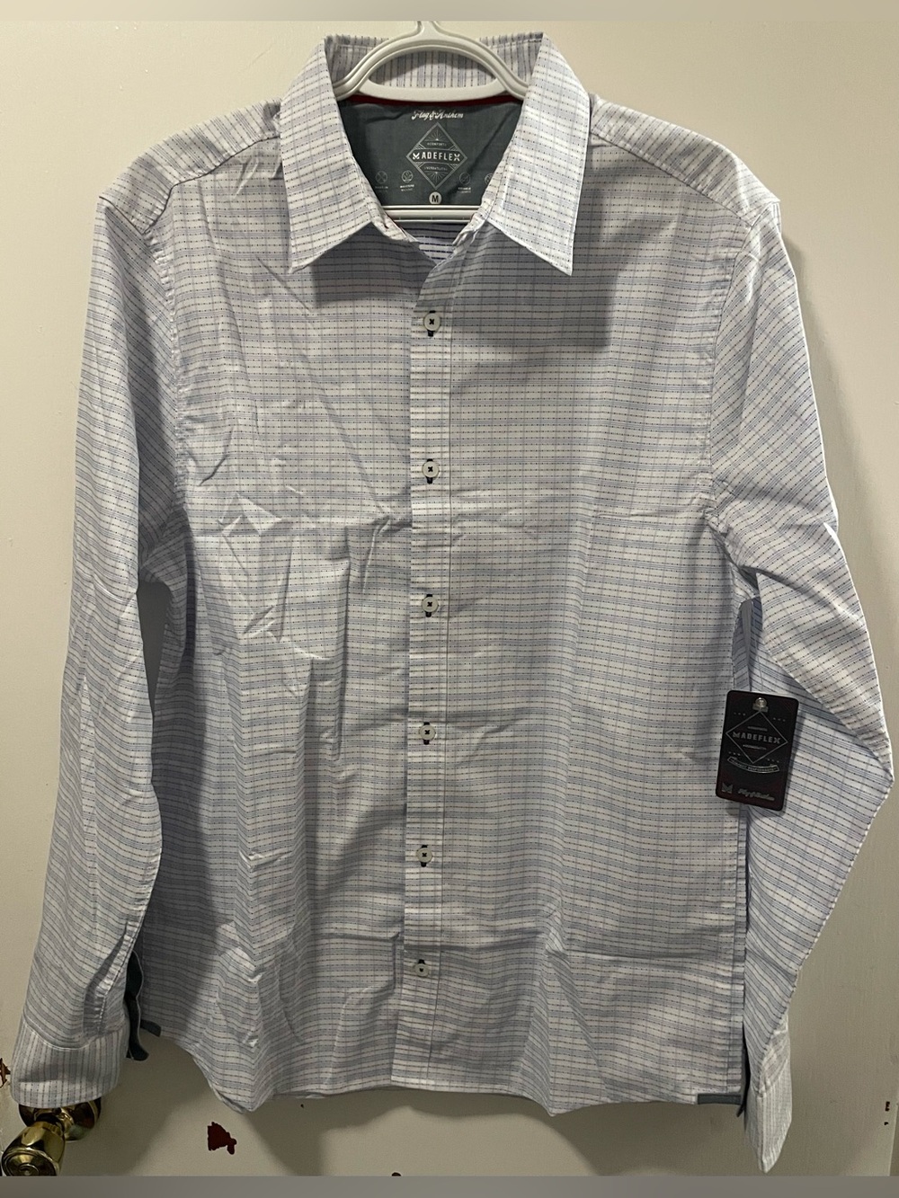 Flag & Anthem MadeFlex Men’s White Blue Long Sleeve Button Up Shirt Size Medium
